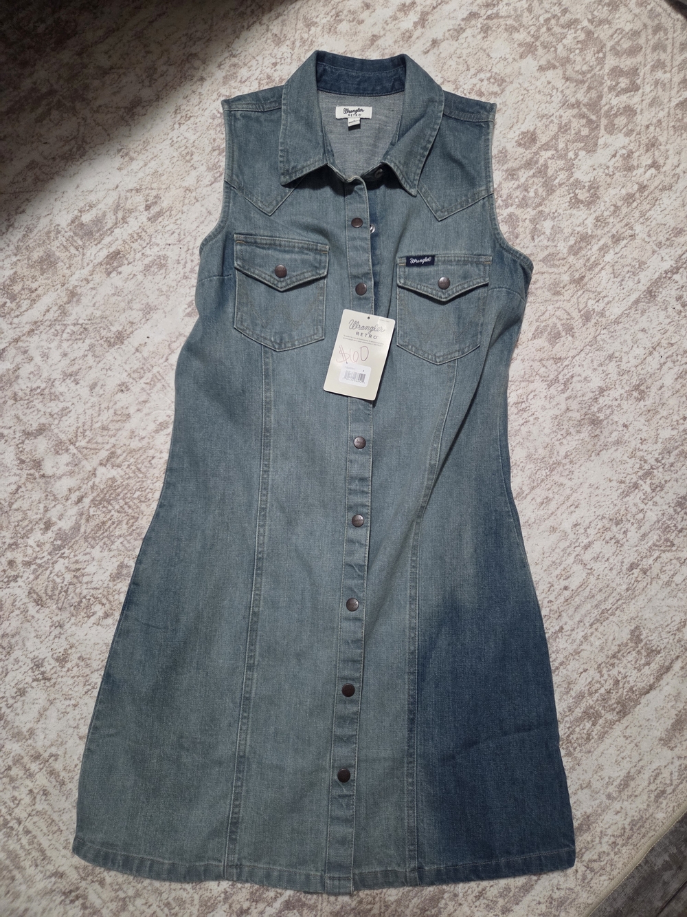 Wrangler Sleeveless Denim Shirt Dress in Light Blue